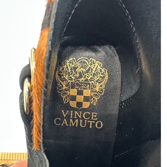 Vince Camuto Black Suede Leopard Print Ankle Booties Heels Women's 8.5M - Picture 10 of 13